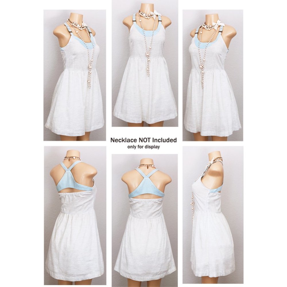 Heather Grey Denim Blue Cotton Cute Pinafore Dress - Picture 7 of 8